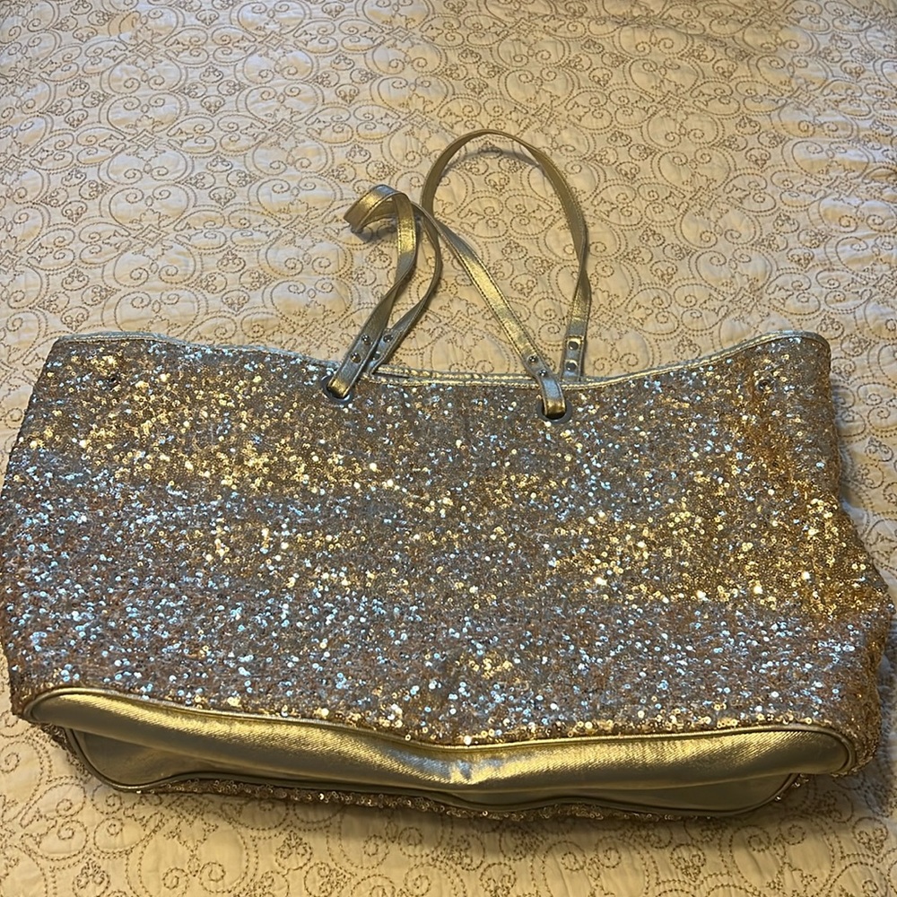 NINE WEST Gold Sequin Bag with Make Up Pouch